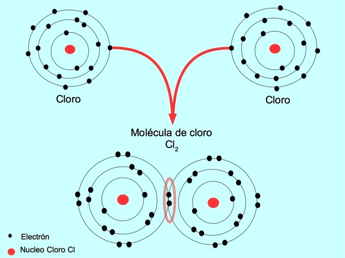 enlace covalente simple no polar entre dos atomos de cloro