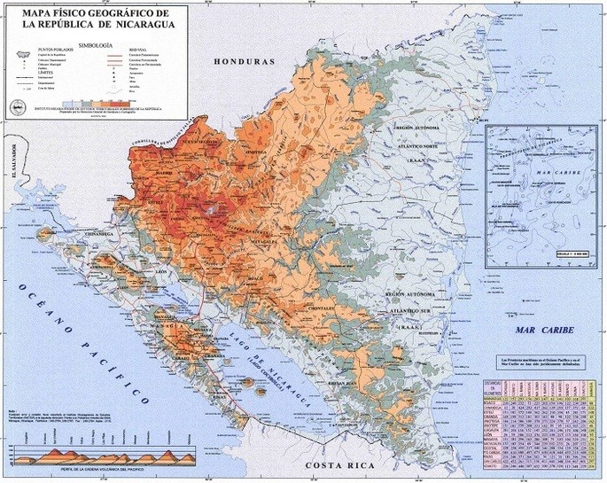 mapa geográfuco de Nicaragua